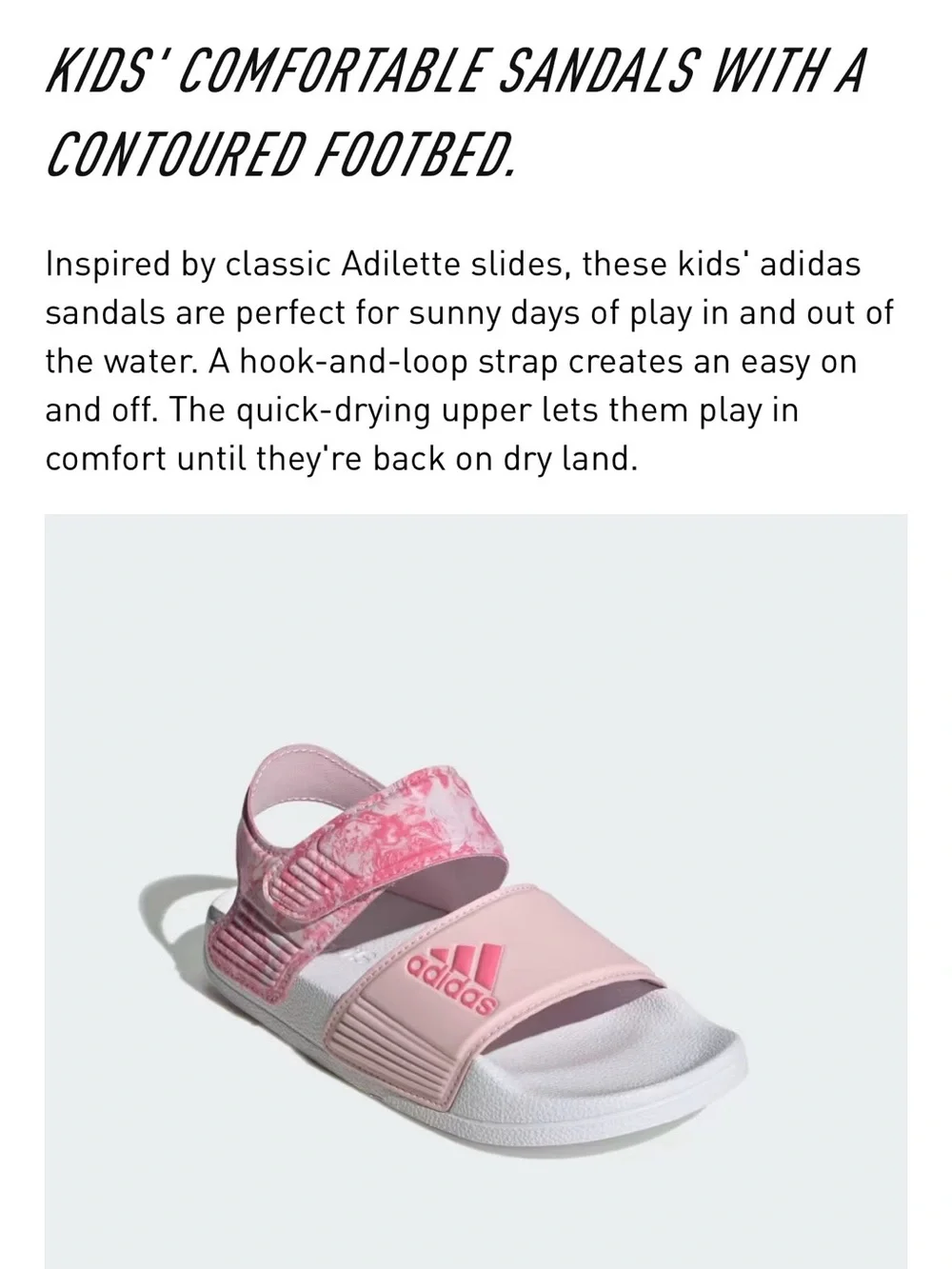 Adidas Kids Pink Marble Strap Slide Sandals
